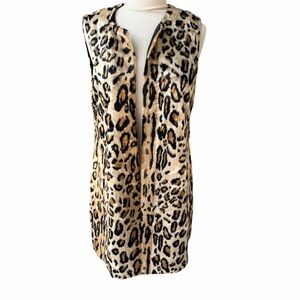 Chico's Leopard Animal Print Vest Faux Fur Open Front